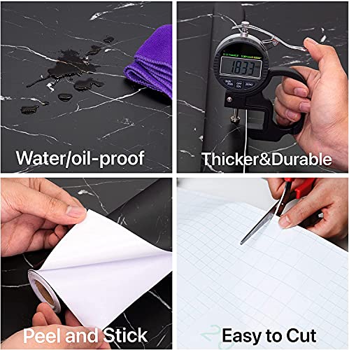 Marble Contact Paper Black Extra Wide Peel and Stick for Kitchen Countertop - color: Black/White, size: 23.6" x 118"