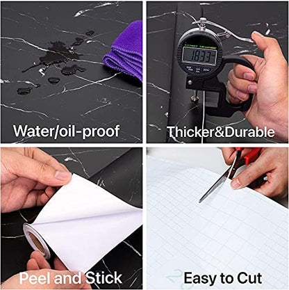 Marble Contact Paper Black Extra Wide Peel and Stick for Kitchen Countertop - color: Black/White, size: 23.6" x 118"
