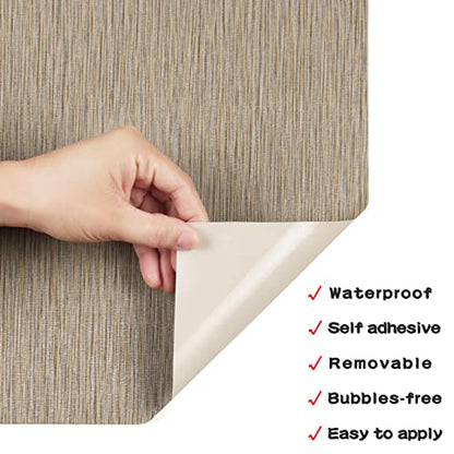 Decotalk Grasscloth Peel and Stick Wallpaper Grass Cloth Fabric Wallpaper for Cabinets Brown Fabric Contact Paper for Cabinets Waterproof Khaki Contact Paper Grasscloth Removable Modern 12"x120" - size: 12" x 120"