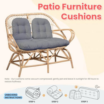 Wicker Chair Cushions 3 Piece Set, Waterproof Outdoor Cushion for Patio Furniture, Loveseat and U-Shaped Wicker Furniture Cushions, Grey - color: Grey