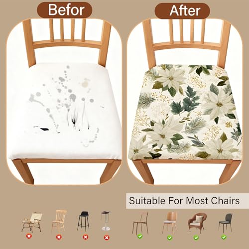 Chair Seat Covers - Waterproof Stretch Printed Dining Room Chair Cover with Elastic Ties Removable Washable Dining Upholstered Chairs Protector (Green, Four-Piece Set) - color: Green, size: Four-piece set