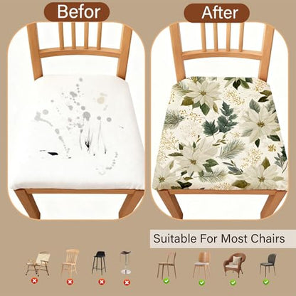 Chair Seat Covers - Waterproof Stretch Printed Dining Room Chair Cover with Elastic Ties Removable Washable Dining Upholstered Chairs Protector (Green, Four-Piece Set) - color: Green, size: Four-piece set