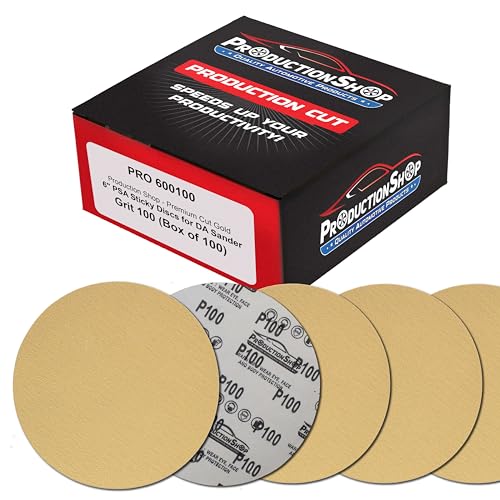 ProductionShop Premium 100 Grit 6" PSA Gold Sanding Discs, Box of 100 - Self Adhesive Stickyback Abrasive Sandpaper for DA & Random Orbital Sanders - Sand Auto Paint Metal, Wood Woodworking Furniture - style: 100 Grit