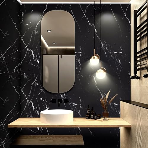 Marble Contact Paper Black Peel and Stick Wallpaper for Kitchen Countertop - color: Black/White, size: 17.7" x 78.7"
