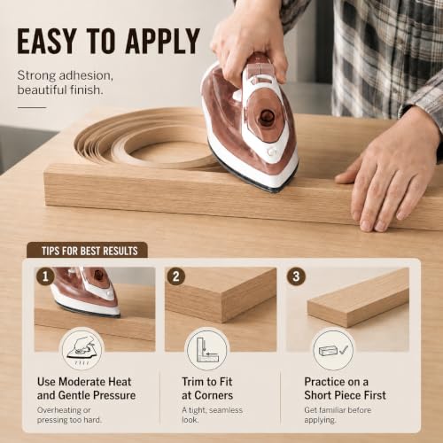 White Oak Edge Banding 3/4 Inch x 50 FT Roll - 8 FT+ Continuous Lengths - Pre-Glued Real Wood - Iron-On, Sanded Smooth Veneer Edging for Furniture & Large DIY Projects - color: White Oak, size: 3/4 in x 50 ft