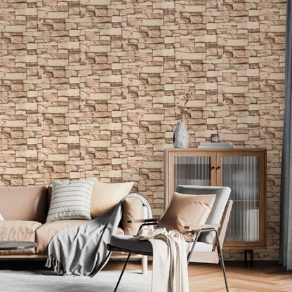 Peel and Stick 3D Foam Stone Wall Panels, Self Adhesive Wallpaper - color: Rock Brick, size: 30 PACK