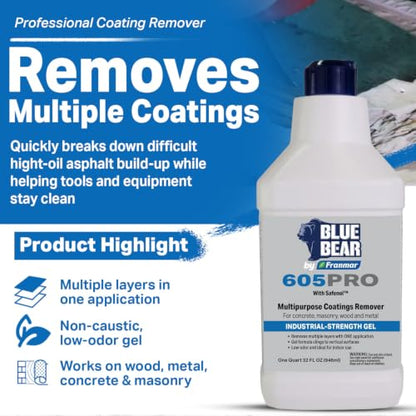 Blue Bear 605 Pro Coating Removal -Quart (32oz), with Safenol