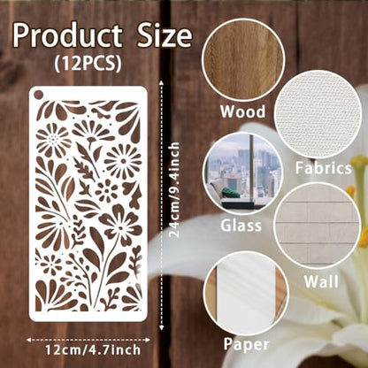 12 Sheets Sun Moon Stencil for Painting, Flower Butterfly Leaf Drawing Stencil Bohemian Style Reusable Art Stencils Template for Painting on Wall Wood Home Decor - style: Sun Moon