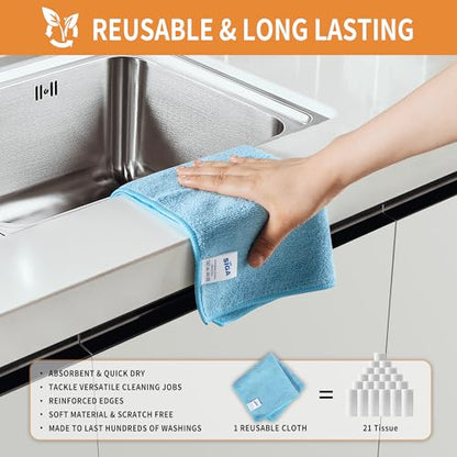 MR.SIGA Microfiber Cleaning Cloths, All-Purpose Surface Microfiber Towels, Streak Free Cleaning Rags, Pack of 12, Sky Blue, Size 32 x 32 cm(12.6 x 12.6 inch) - color: Sky Blue