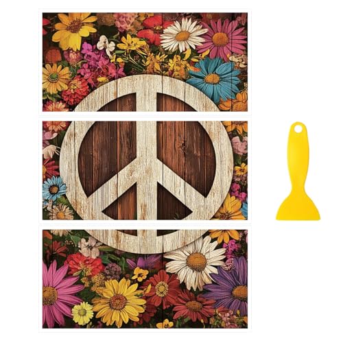 Peacoblue Peace Flowers Rub On Transfers for Furniture Craft 6"x12" - style: Peace Symbol and flowers