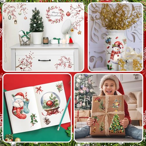 SATINIOR 16 Sheet Merry Christmas Rub on Transfer Sticker for Craft Xmas Tree Snowman Red Berry Poinsettia Star Gingerbread Rub on Decal for Furniture Scrapbook DIY Wood Fabric Envelope 5.9 x 5.9 Inch - style: Fresh Style