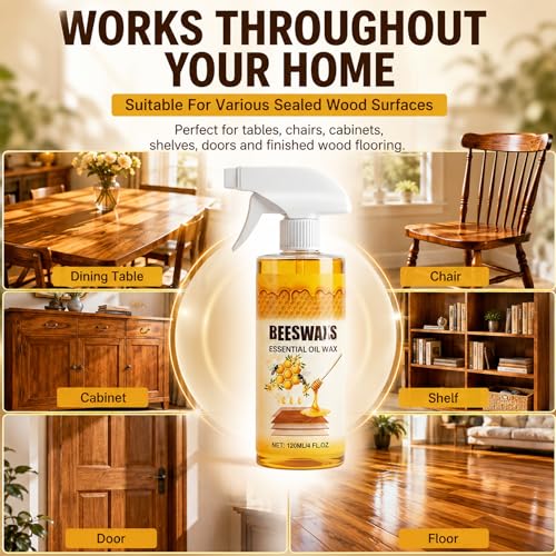 2PACK Beeswax Wood Polish, Bees Wax Furniture Polish and Cleaner, Beeswax Spray for Furniture & Floors, Wood Polish Cleaner, Restores Shine, Multi-Purpose Natural Beeswaxs Essential Oil Wax - color: 2 PACK