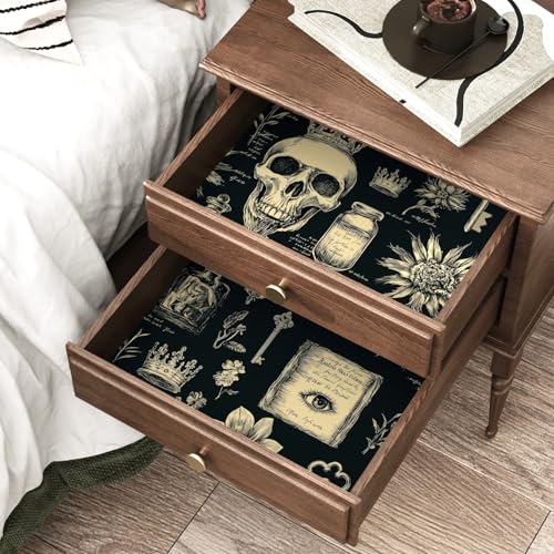 Laatse Gothic Black Beige Skull Floral Wallpaper Peel and Stick 17.5"x118" - color: Black&Grey, size: 17.5" x 118"