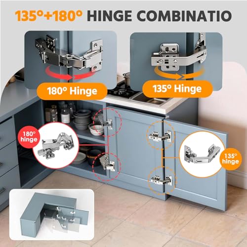Lazy Susan Hinges Soft Close Cabinet Hinge 135° &180° Half Overlay 8PCS - size: Half-Overlay