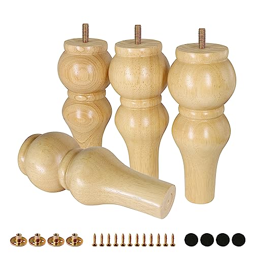 FoDau770 Rubber Wood Furniture Legs 8 Inch, Couch Feet Replacement, 4pcs - color: Original, size: 8 Inch