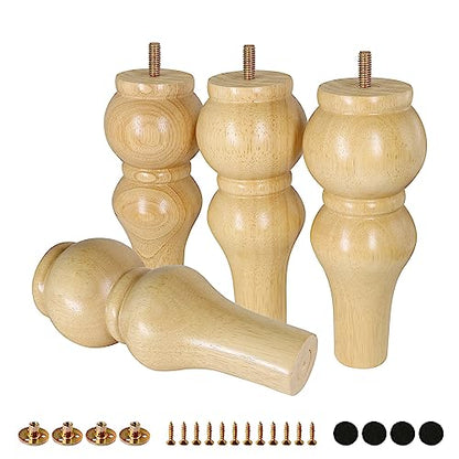 FoDau770 Rubber Wood Furniture Legs 8 Inch, Couch Feet Replacement, 4pcs - color: Original, size: 8 Inch