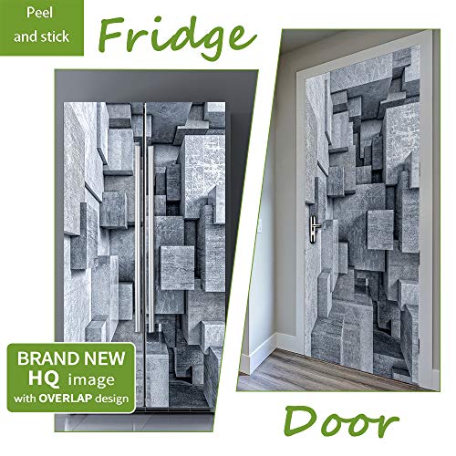 Modern Art Self Stick Vinyl Door Mural Sticker, Peel and Stick Removable Refrigerator Wrap Decal, Cube Space, 32.3x78.7, 2 Pcs Set - color: Cube Space