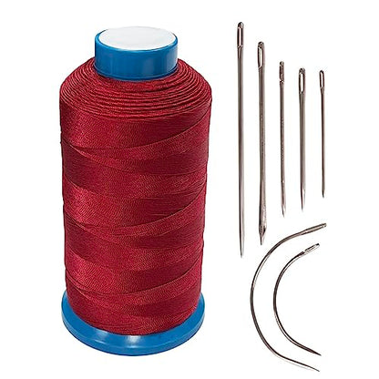 Haobase Bonded Nylon Sewing Thread 1500 Yard T70#69 for Leather, Bag, Shoes, Canvas, Upholstery with Sewing Needles Kit (Red) - color: Red