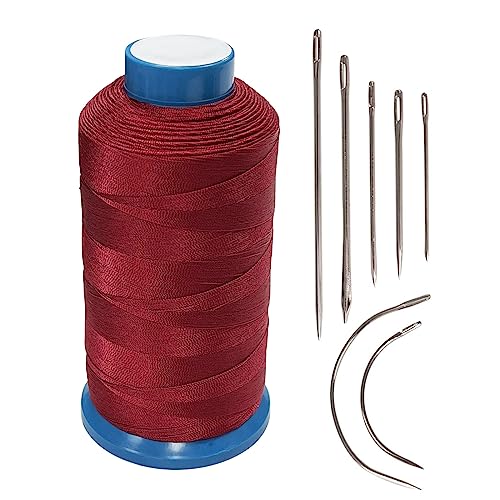 Haobase Bonded Nylon Sewing Thread 1500 Yard T70#69 for Leather, Bag, Shoes, Canvas, Upholstery with Sewing Needles Kit (Red) - color: Red