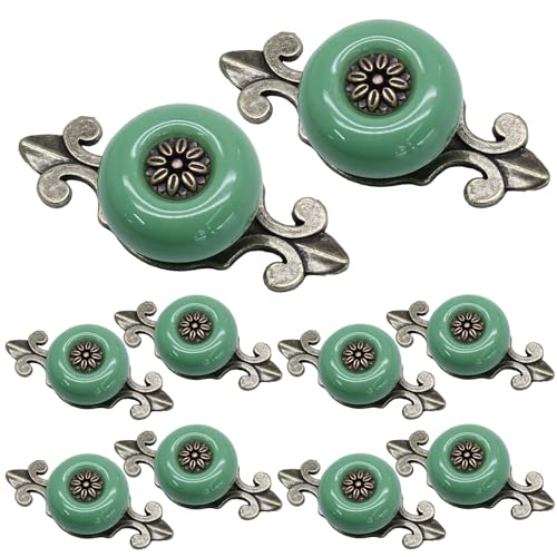Ceramic Knobs, Green Dresser Knobs, 10pcs - color: Green, size: 10 Pieces