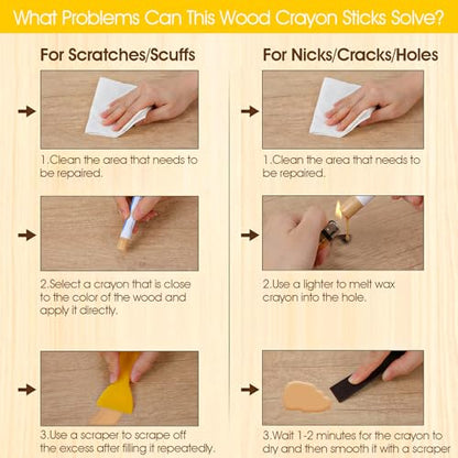 60+2 Pcs Wood Filler Sticks & Wood Crayons for Scratches, 30 Colors Wax Repair Kit with 2 Scrapers for Furniture, Floors, Cabinets, Baseboards - Quick & Easy Touch Up