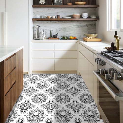 Nuxovilar Peel and Stick Floor Tile 12x12 Inch Vinyl - color: Black & White Gothic