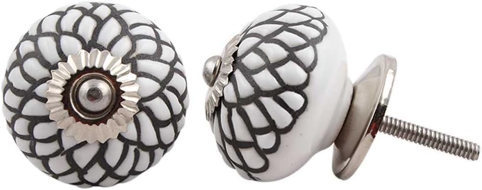 Set of 10 Ceramic Cabinet Colorful Knobs for Kitchen, Cabinet, Drawer, Wardrobe (Black & White4) - color: Black & White4