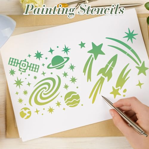 Space Astronaut Stencils for Crafts Reusable 20Pcs Stencils(5.9X5.9 inch) - color: Space 2