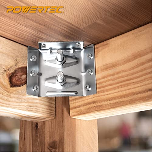 POWERTEC Surface Mount Corner Brackets 4PK w/Mounting Hardware, Corner Braces for Desk Legs/Coffee Table/Dining Table/Bench Legs (71428) - size: 2-5/8" x 3-3/8", style: Flat Corner Brackets Combo, 4PK