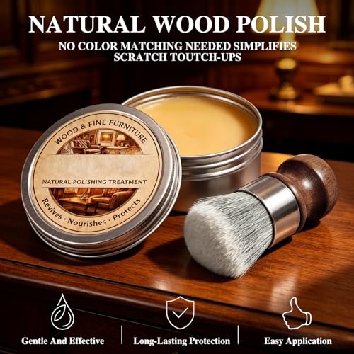 Botou Furniture Balm, Wood Scratch Repair & Polishing Wax, Natural Wood Conditioner for Furniture Table Countertop, Prevent Cracking & Restore Luster, 3.52oz/1 Set