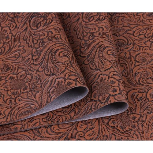 Solid Color Embossed Faux Leather Sheets 12 "x53 (30cm x 135cm) Embossed Texture Leather Fabric, Widely Used in Leather Earrings, Keychains, Sewing DIY Projects ﻿ (Brown) - color: Brown