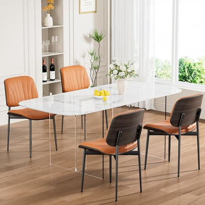 REONEY Dining Chairs Set of 4, Mid-Century Modern Kitchen Chairs, Orange - color: Orange Shell Strips