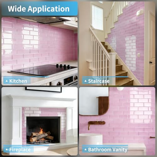 Art3d Seaglass Subway Tile Design Peel and Stick Backsplash, 10-Pack, Pink - color: Pink