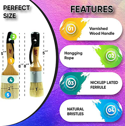 Chalk Wax Paint Brush Bundle - 5 Multi-Sized Brushes for Detailed Furniture Painting & Waxing, Compatible with Annie Sloan and Fusion Mineral Paints, Perfect for Milk Paint and Soft Wax Applications