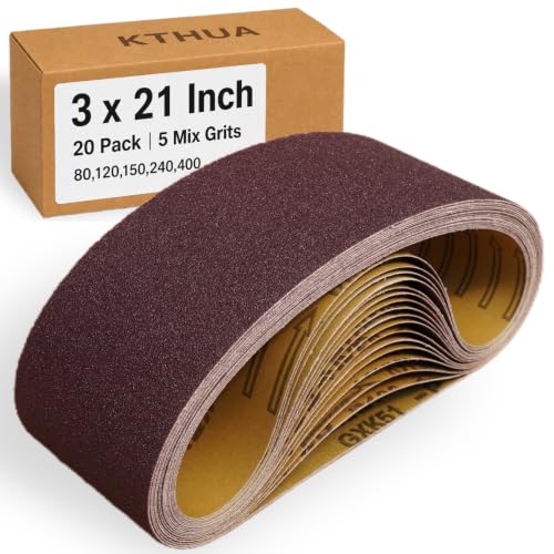 3x21 Sanding Belts, 20 Pack, 4 Each of 80/120/150/240/400 Grits - size: 3 x 21 in, 20-Pack