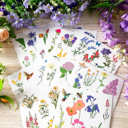 Satinior 16 Sheets Summer Wildflower Rub on Transfers Sticker for Crafts Butterfly Bee Bird Flower Rub on Decals for DIY Furniture Scrapbook Wood Fabric Journal Envelope, 5.9 x 5.9 Inch - style: Wildflower