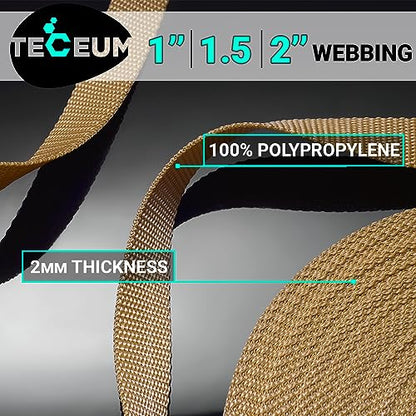 TECEUM Webbing Strap, 3/4" to 2", 10-50 Yds, Multi-Color Heavy Duty Tape - color: Caramel, size: 1"- 25 yards