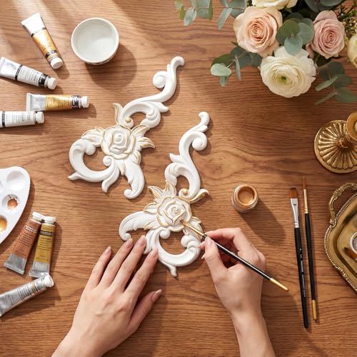 2 PCS Baroque Style Flower Carved Onlay Applique White PVC Appliques for Furniture Decorative 3D Symmetrical Furniture Decorative for Cabinets Dressers Mirrors DIY Home(Modern) - style: Modern
