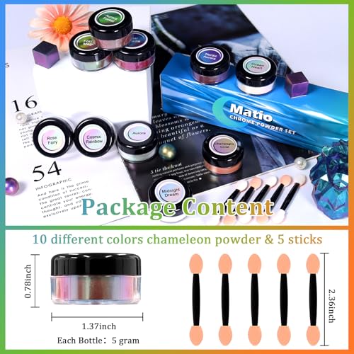 Matio Chameleon Mica Powder,10 * 5g Chrome Powder, 5 Pearlescent Effect - color: 10 Colors Mix