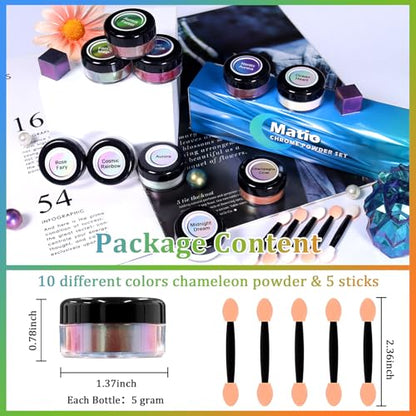 Matio Chameleon Mica Powder,10 * 5g Chrome Powder, 5 Pearlescent Effect - color: 10 Colors Mix