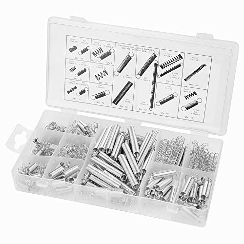 Oumefar 200pcs/set Springs Assortment Kit Good Elasticity Extension Spring Hook Zinc Plated Compression Springs Kit with Box for Toys Clamping Tools