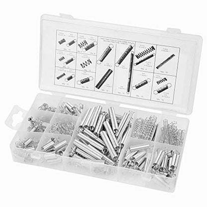 Oumefar 200pcs/set Springs Assortment Kit Good Elasticity Extension Spring Hook Zinc Plated Compression Springs Kit with Box for Toys Clamping Tools