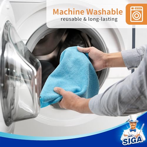MR.SIGA Microfiber Cleaning Cloths, All-Purpose Surface Microfiber Towels, Streak Free Cleaning Rags, Pack of 12, Sky Blue, Size 32 x 32 cm(12.6 x 12.6 inch) - color: Sky Blue