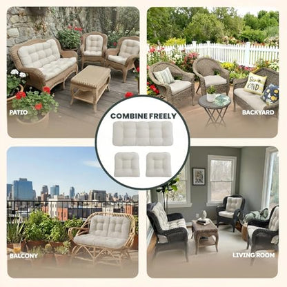 Wicker Chair Cushions 3 Piece Set, Waterproof Outdoor Cushion for Patio Furniture, Loveseat and U-Shaped Wicker Furniture Cushions, CreamWhite - color: Creamwhite