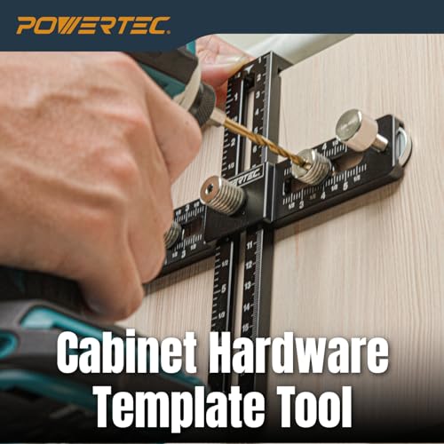 POWERTEC 72186 Cabinet Hardware Jig for Knobs, Handles & Pulls - Adjustable Drill Guide Template Tool for Cabinets, Woodworking, Doors & Drawers - size: Cabinet Hardware Jig