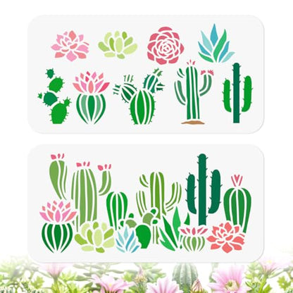 2Pcs Cactus Succulent DIY Painting Stencils for Wall Home Decor - style: Cactus