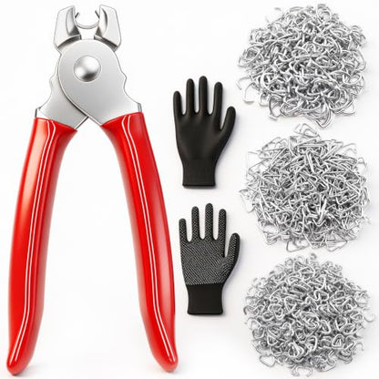 540 pcs Hog Rings with Straight Hog Ring Pliers Kit 3/4" 1/2" 3/8 "Galvanized Hog Rings for Animal Pet Cages、Ropes、Bagging、DIY Craft、Furniture - color: Red, size: 540PCS-Straight