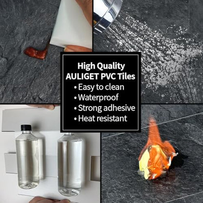 AULIGET 6" x 12" Black Slate Peel and Stick Backsplash Wall Tiles, PVC Faux Stone Stick on Tiles for Backsplash Kitchen, Bathroom, Laundry Room, Camper, Fireplace (Pack of 20) - color: Black Slate, size: 20 Sheets, 6"x12"x0.12"