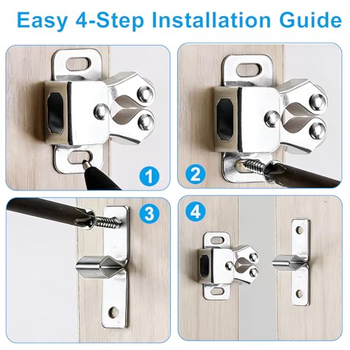 2 Pack Double Roller Catch, Silver Cabinet Latch with Screws - color: Silver