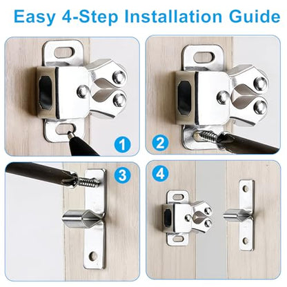 2 Pack Double Roller Catch, Silver Cabinet Latch with Screws - color: Silver